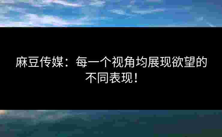 麻豆传媒：每一个视角均展现欲望的不同表现！
